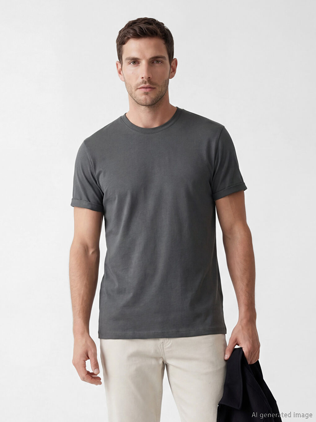 تي شيرت رجالي بقصة ضيقة وياقة دائرية