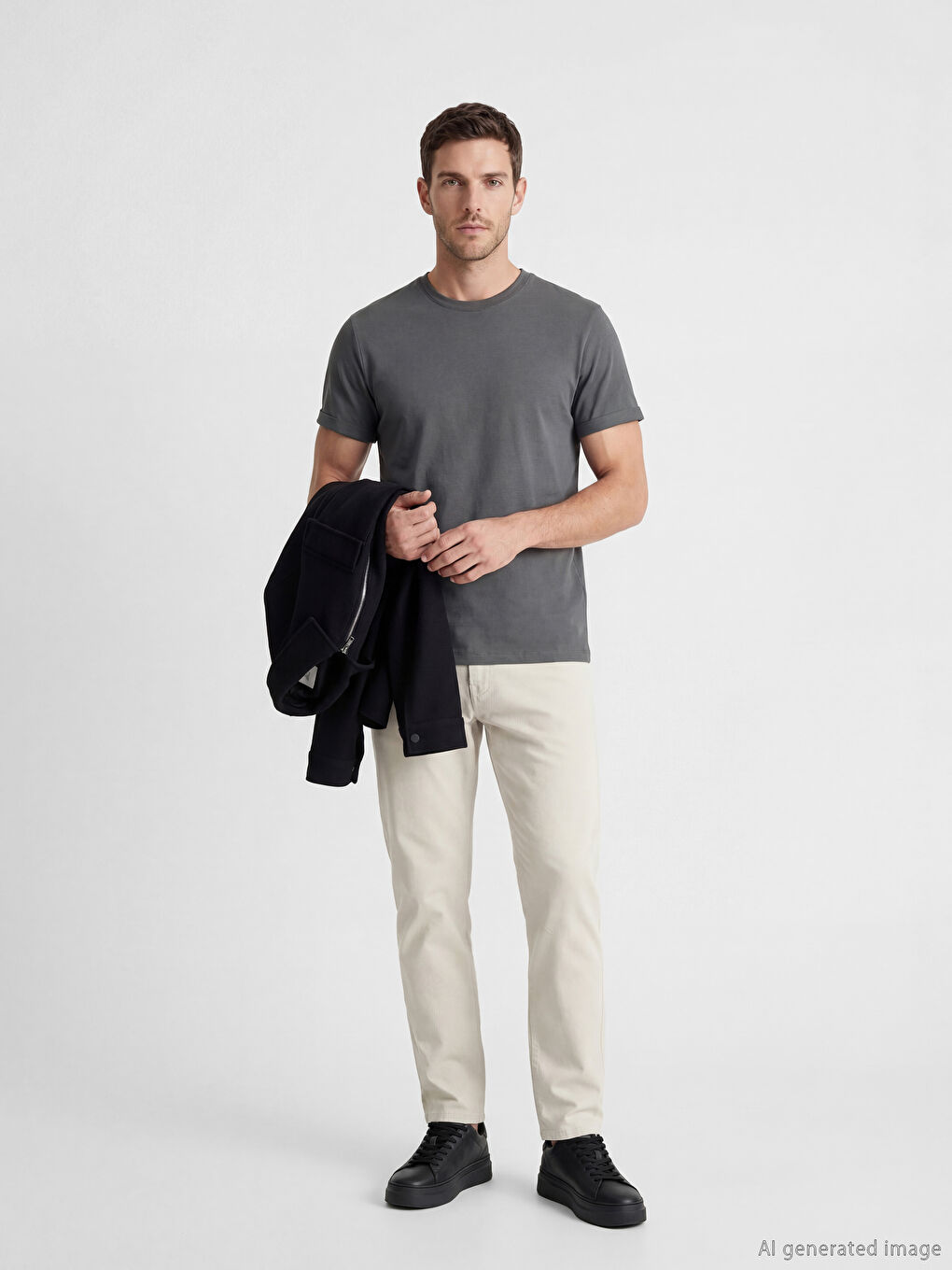 تي شيرت رجالي بقصة ضيقة وياقة دائرية-1