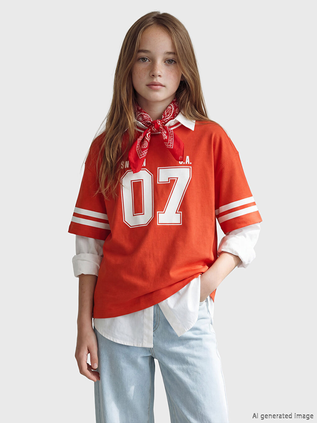 Crew Neck Girl Printed T-Shirt