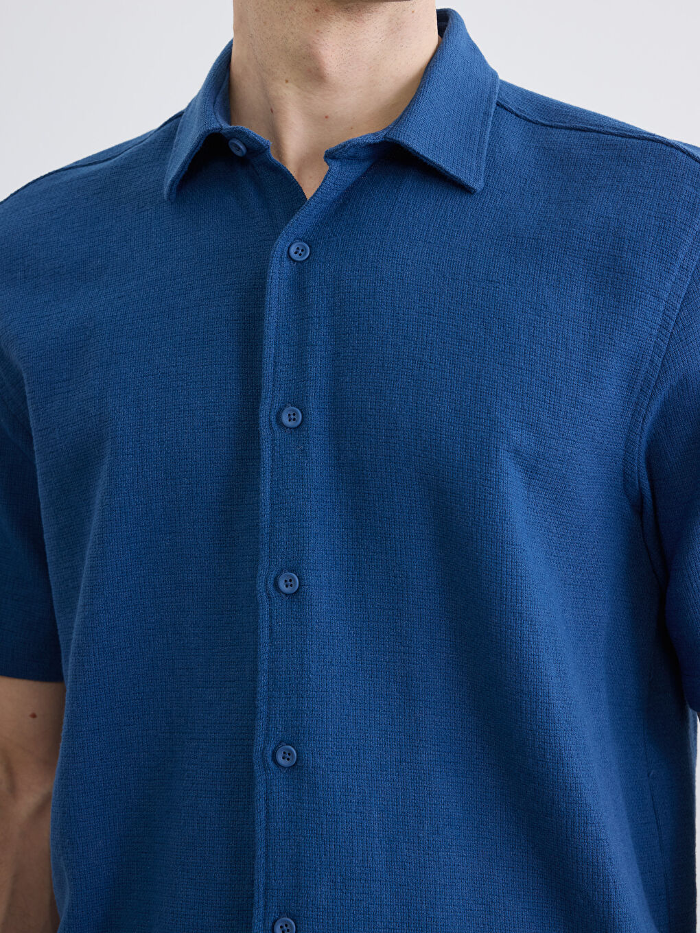 Mavi Regular Fit Keten Görünümlü Erkek Gömlek-2
