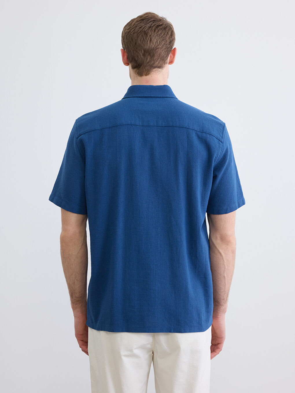 Mavi Regular Fit Keten Görünümlü Erkek Gömlek-3