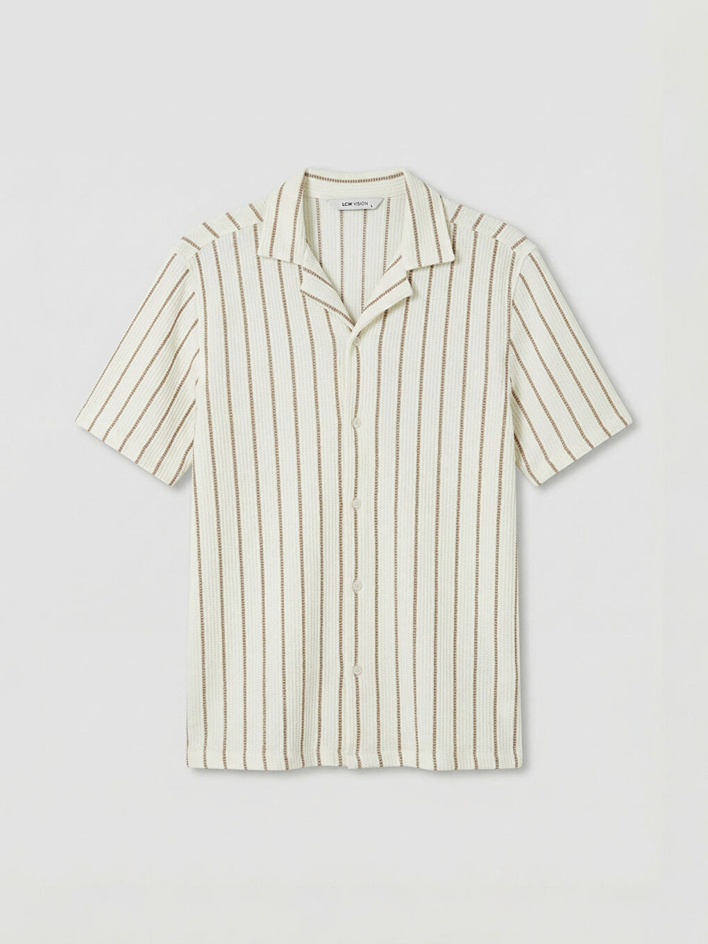 Ekru Regular Fit Resort Yaka Çizgili Erkek Gömlek-4