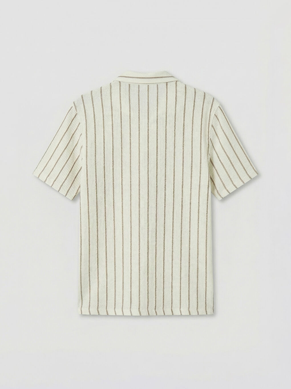 Ekru Regular Fit Resort Yaka Çizgili Erkek Gömlek-5