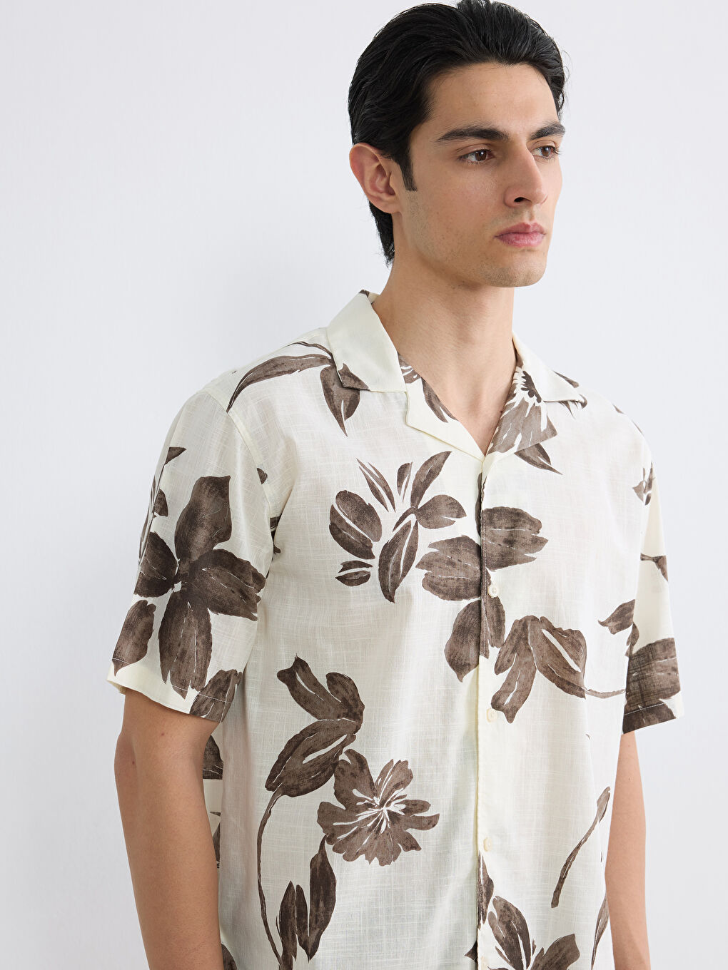 Cămașă Bărbați cu Guler Resort cu Imprimeu Floral