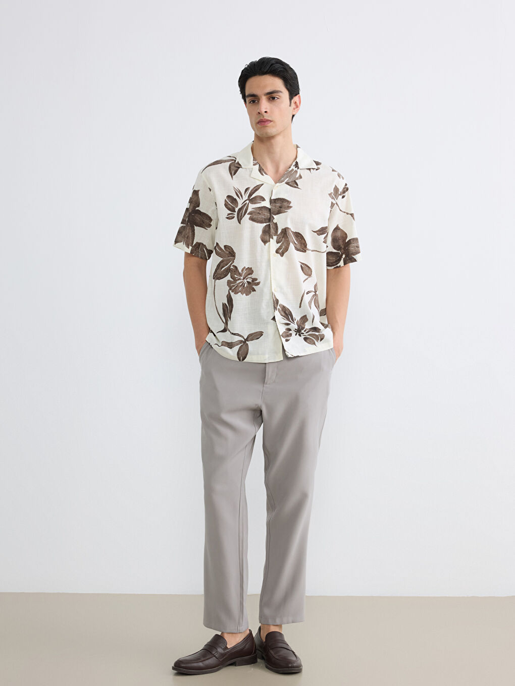 Cămașă Bărbați cu Guler Resort cu Imprimeu Floral-1