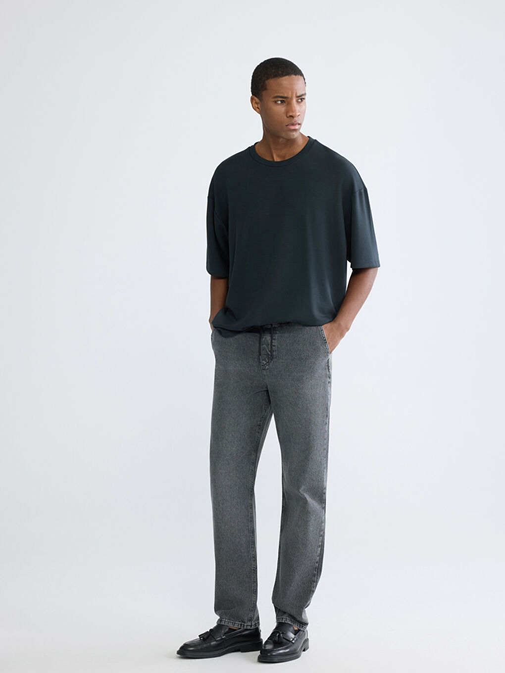 Antrasit Baggy Fit Erkek Jean Pantolon