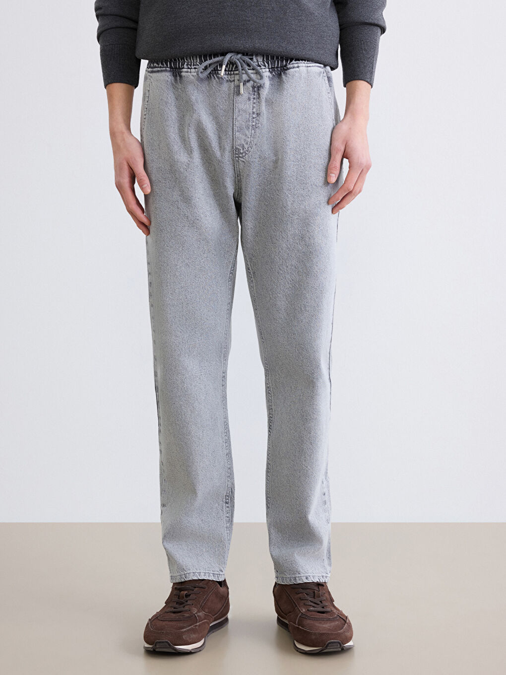 Gri Straight Fit Erkek Jean Pantolon-1