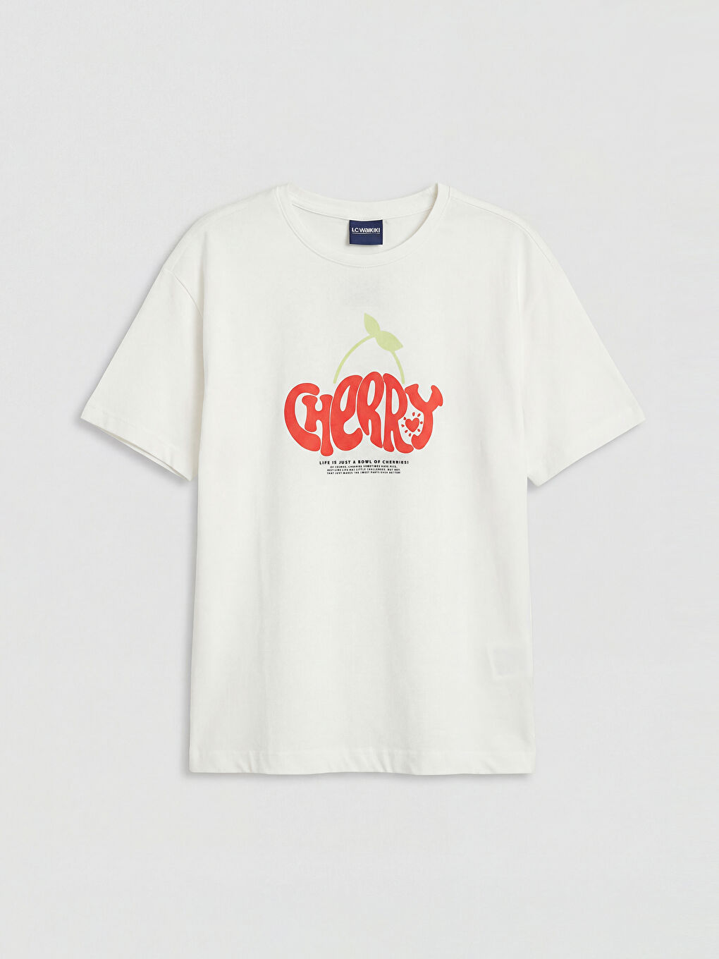 Ekru Bisiklet Yaka Baskılı Kız Çocuk 2'li Tişört-3