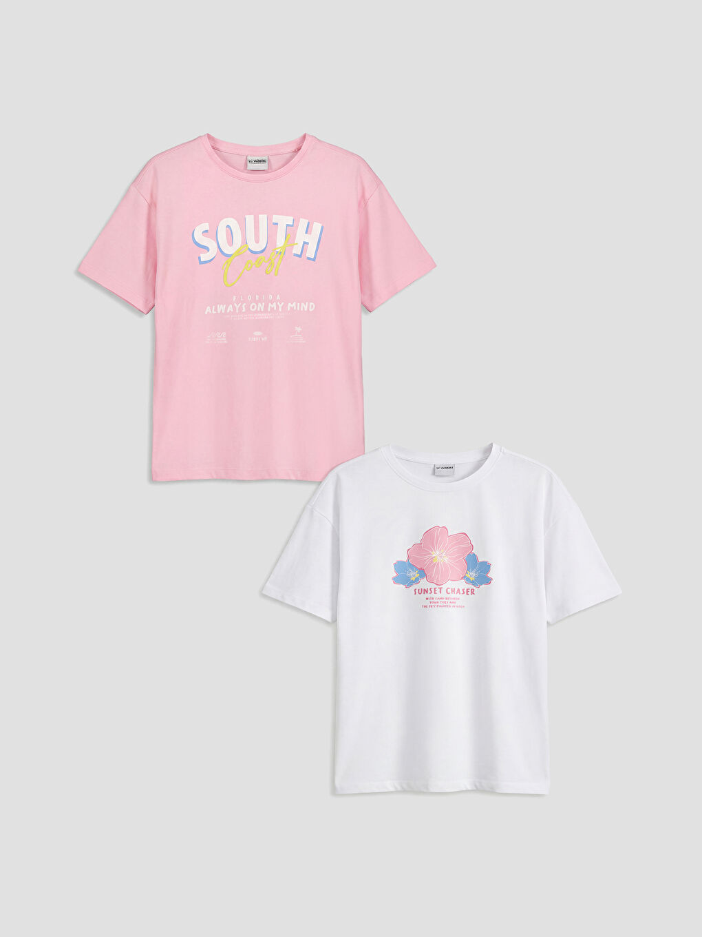 Pembe Bisiklet Yaka Baskılı Kız Çocuk Tişört 2'li