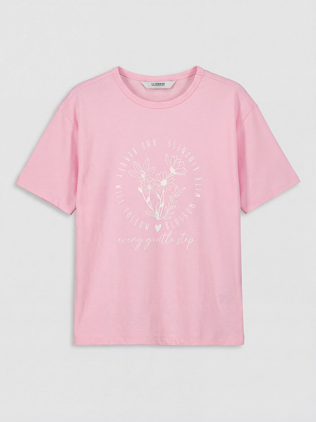 Pembe Bisiklet Yaka Desenli Kız Çocuk 2'li Tişört-1