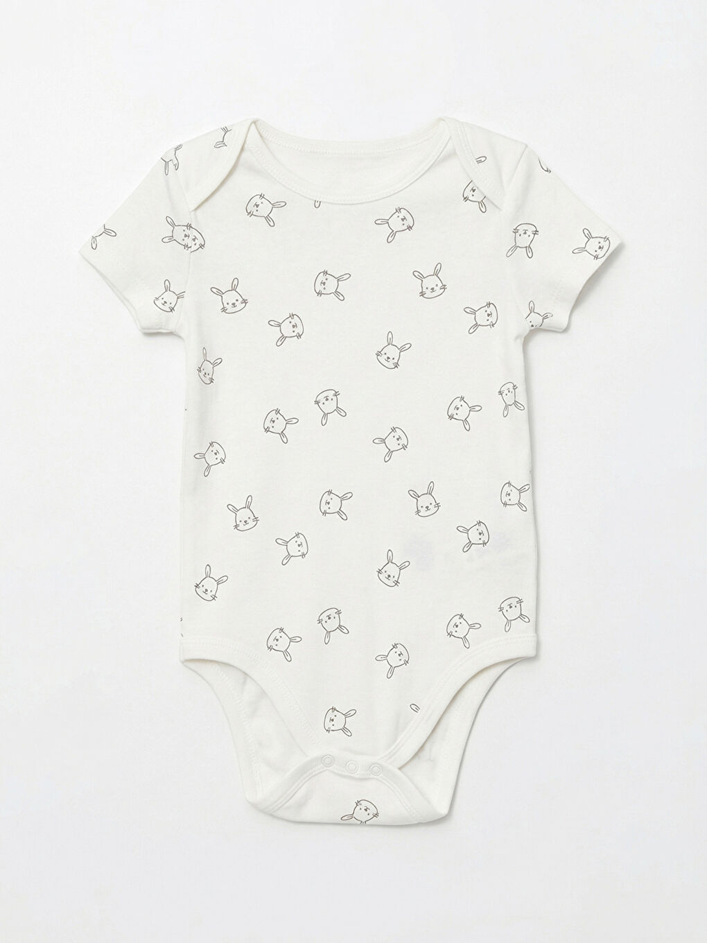 Ekru Bisiklet Yaka Tavşan Baskılı Kız Bebek Çıtçıtlı Body