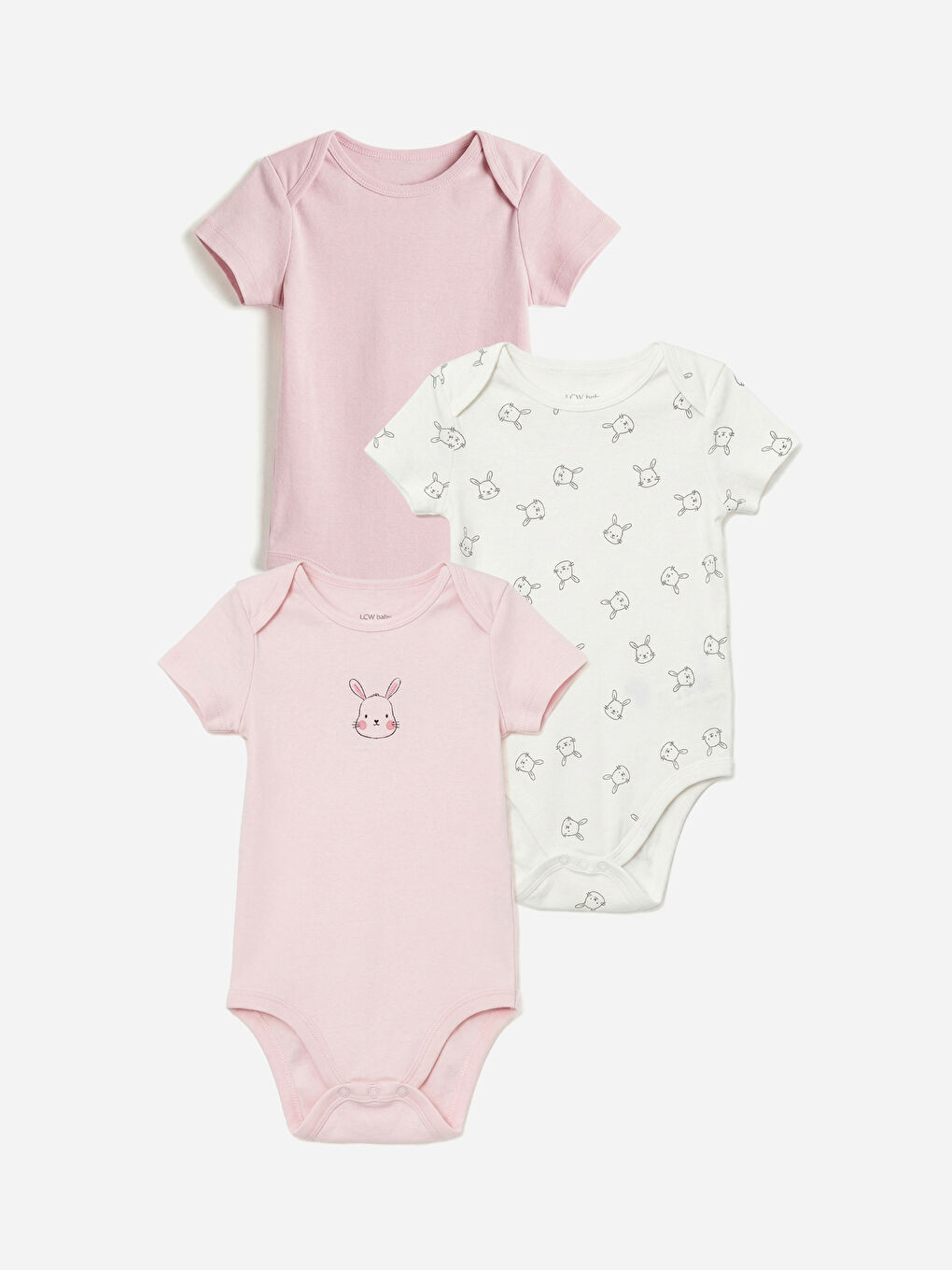 Ekru Tavşan Baskılı Kız Bebek Çıtçıtlı Body 3'lü