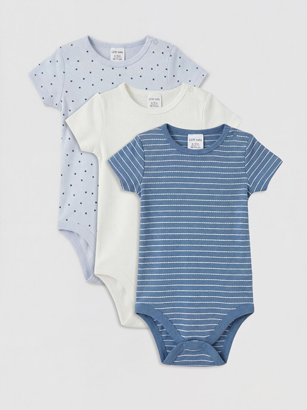 Mavi Desenli Erkek Bebek Kısa Kollu Çıtçıtlı Body 3'lü