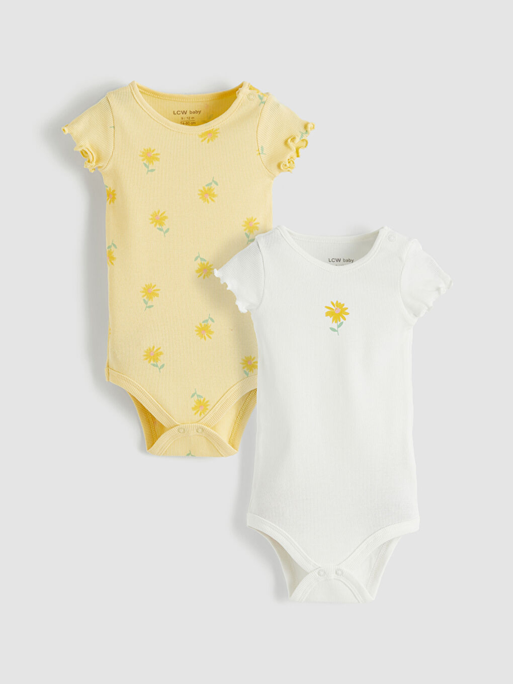 Sarı Çiçek Baskılı Kız Bebek Çıtçıtlı Body 2'li