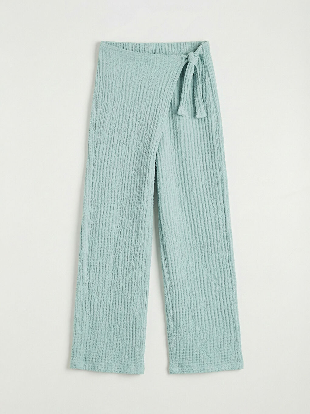 Mavi Beli Lastikli Bağlama Detaylı Kız Çocuk Pantolon