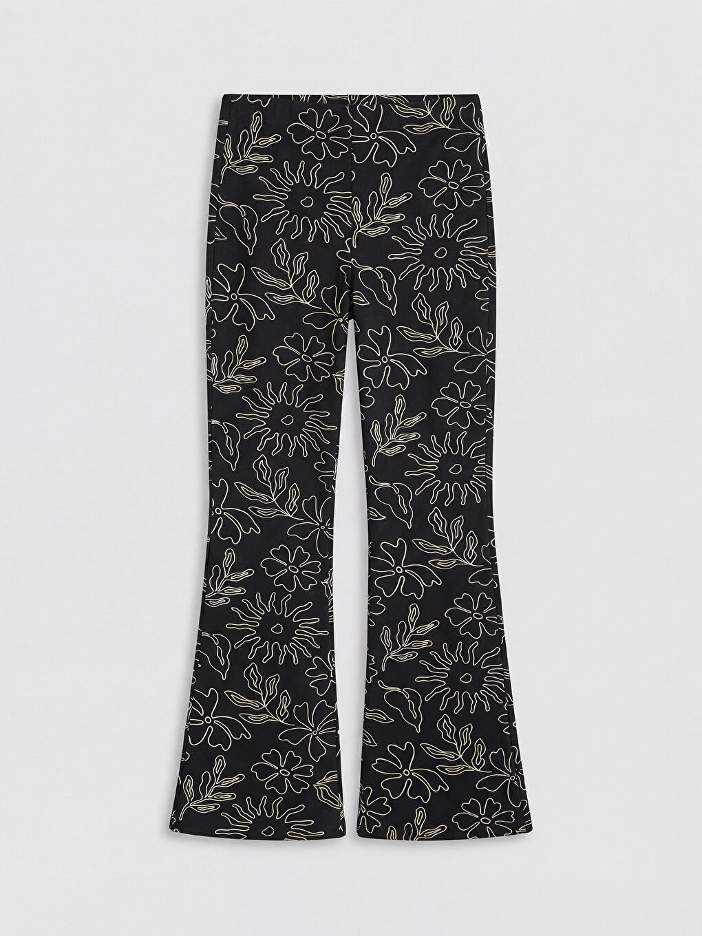 Siyah Çiçek Desenli İspanyol Paça Kız Çocuk Tayt