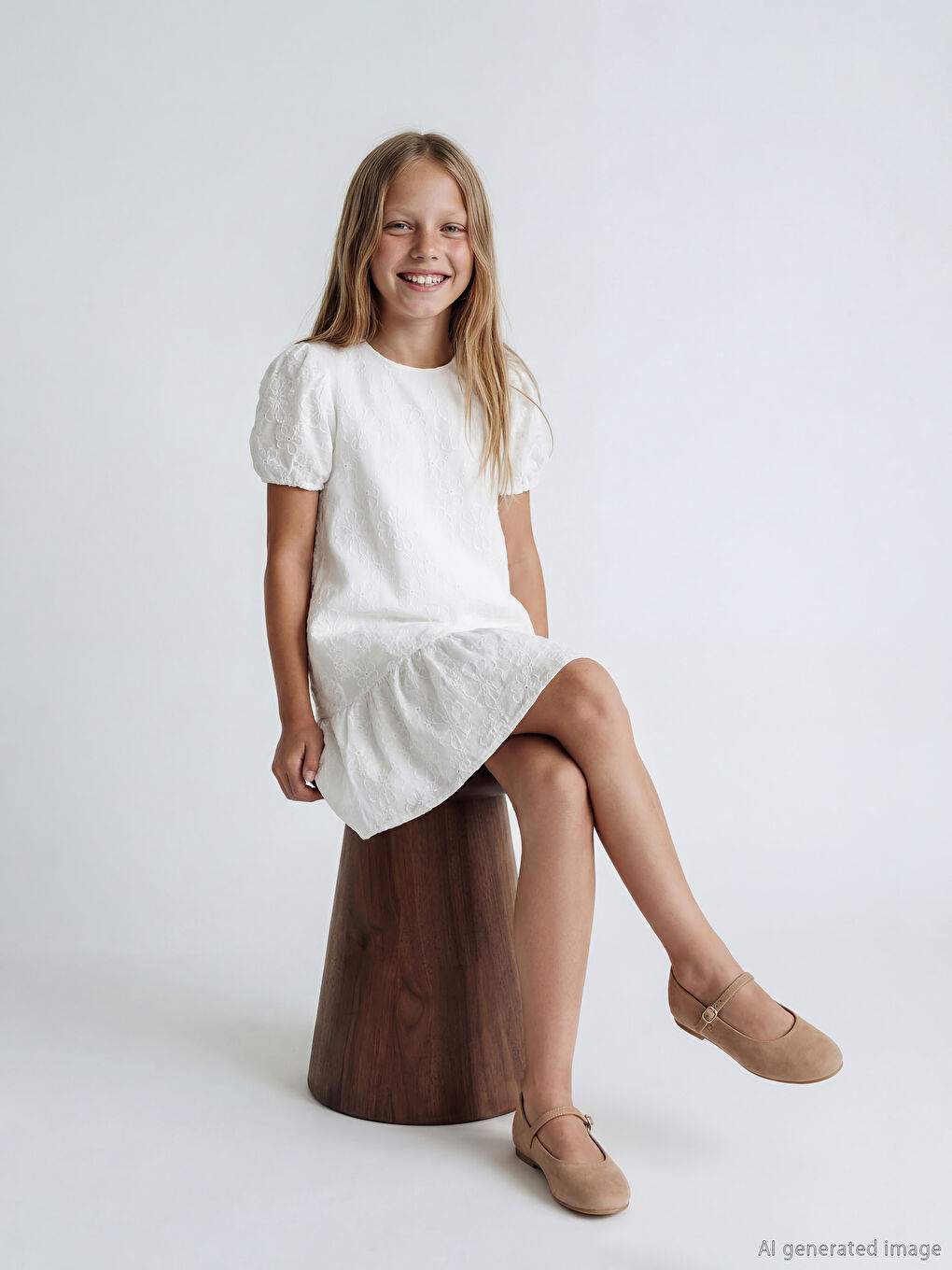 Girls' floral dress with a round neckline.