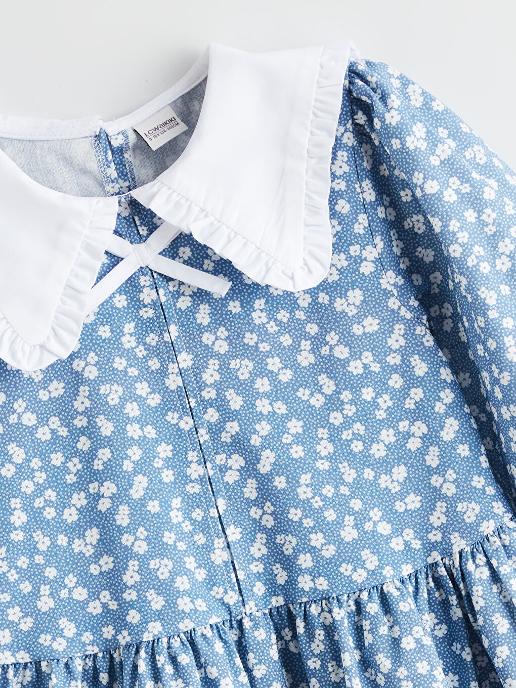 Mavi Bebe Yaka Çiçekli Kız Çocuk Elbise-1