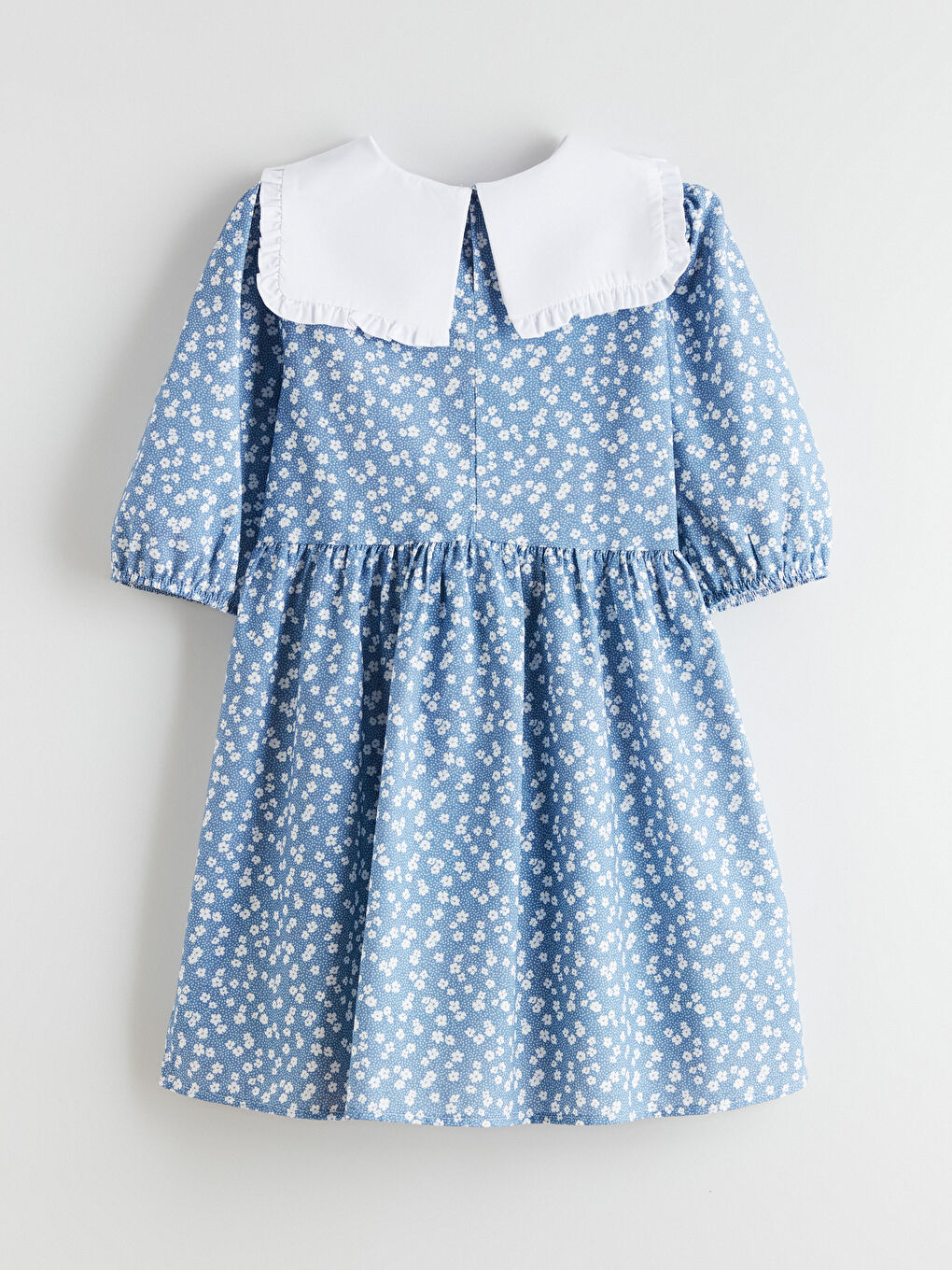 Mavi Bebe Yaka Çiçekli Kız Çocuk Elbise-2