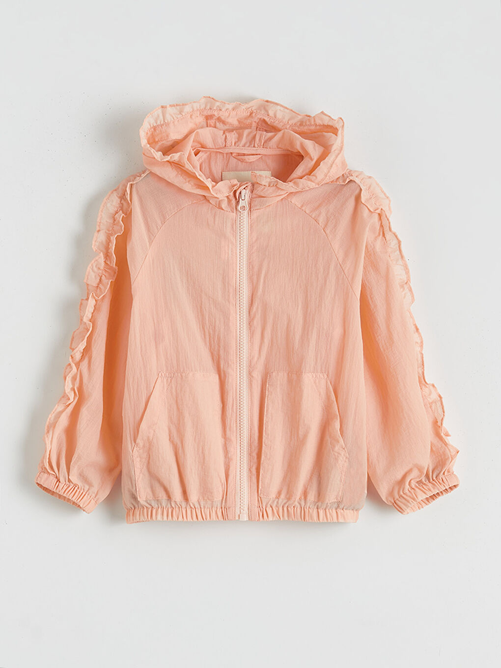 Mercan Sabit Kapüşonlu Kız Çocuk İnce Mont