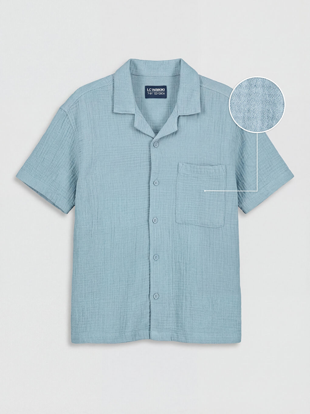 Mavi Kısa Kollu Erkek Çocuk Müslin Gömlek