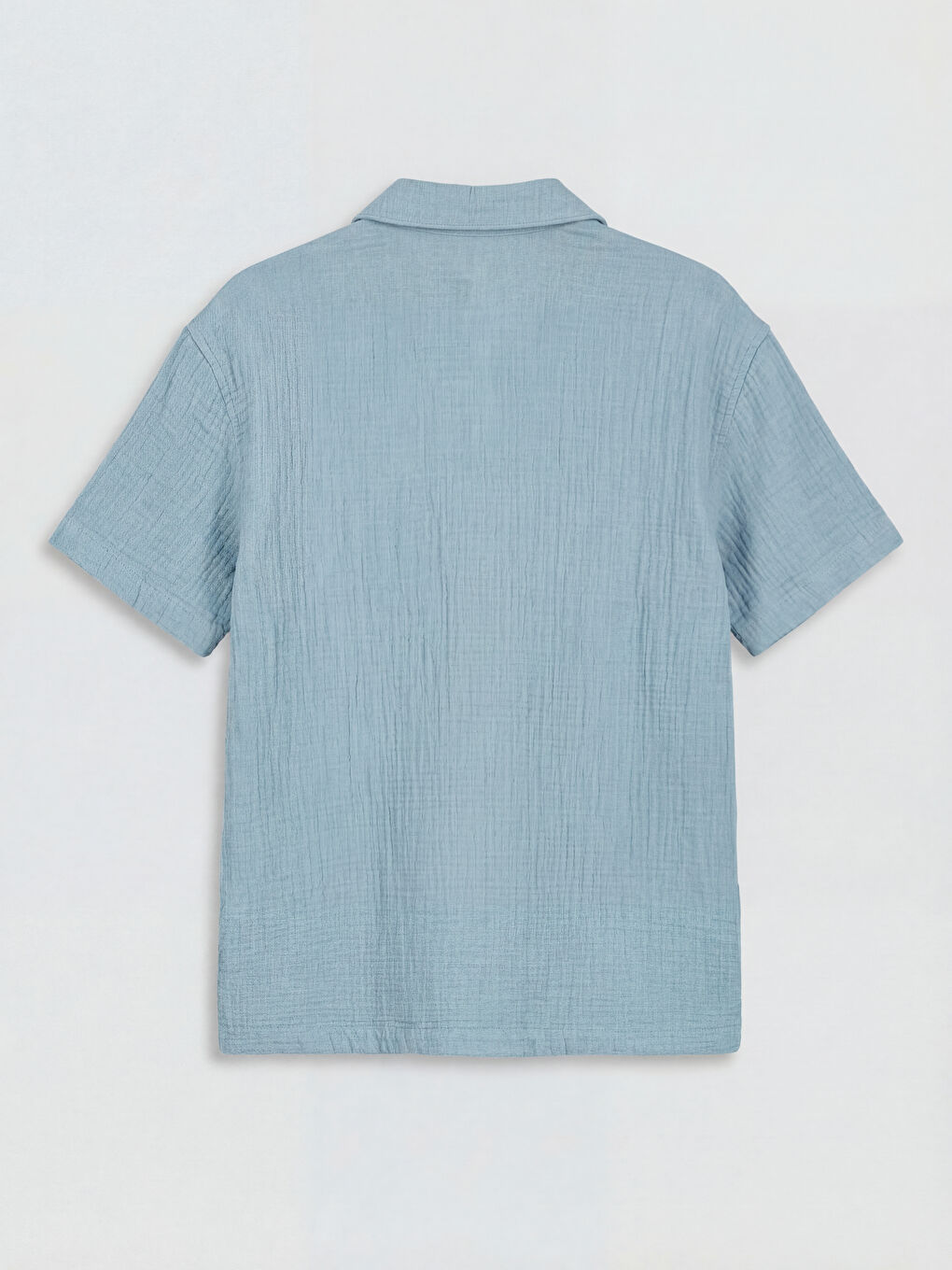 Mavi Kısa Kollu Erkek Çocuk Müslin Gömlek-1