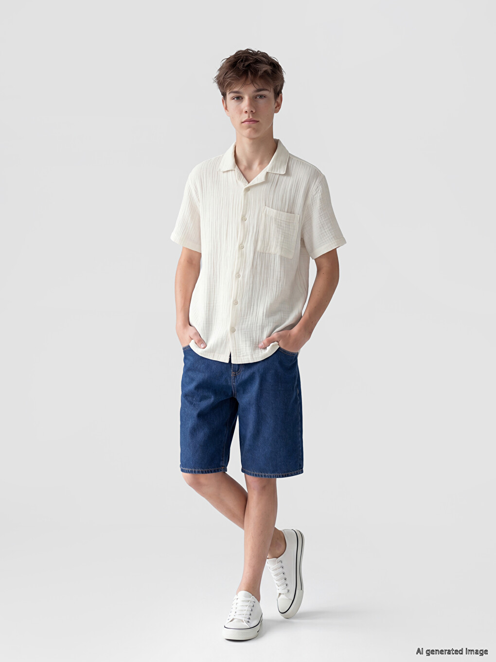 Short Sleeve Boys' Muslin Shirt-1