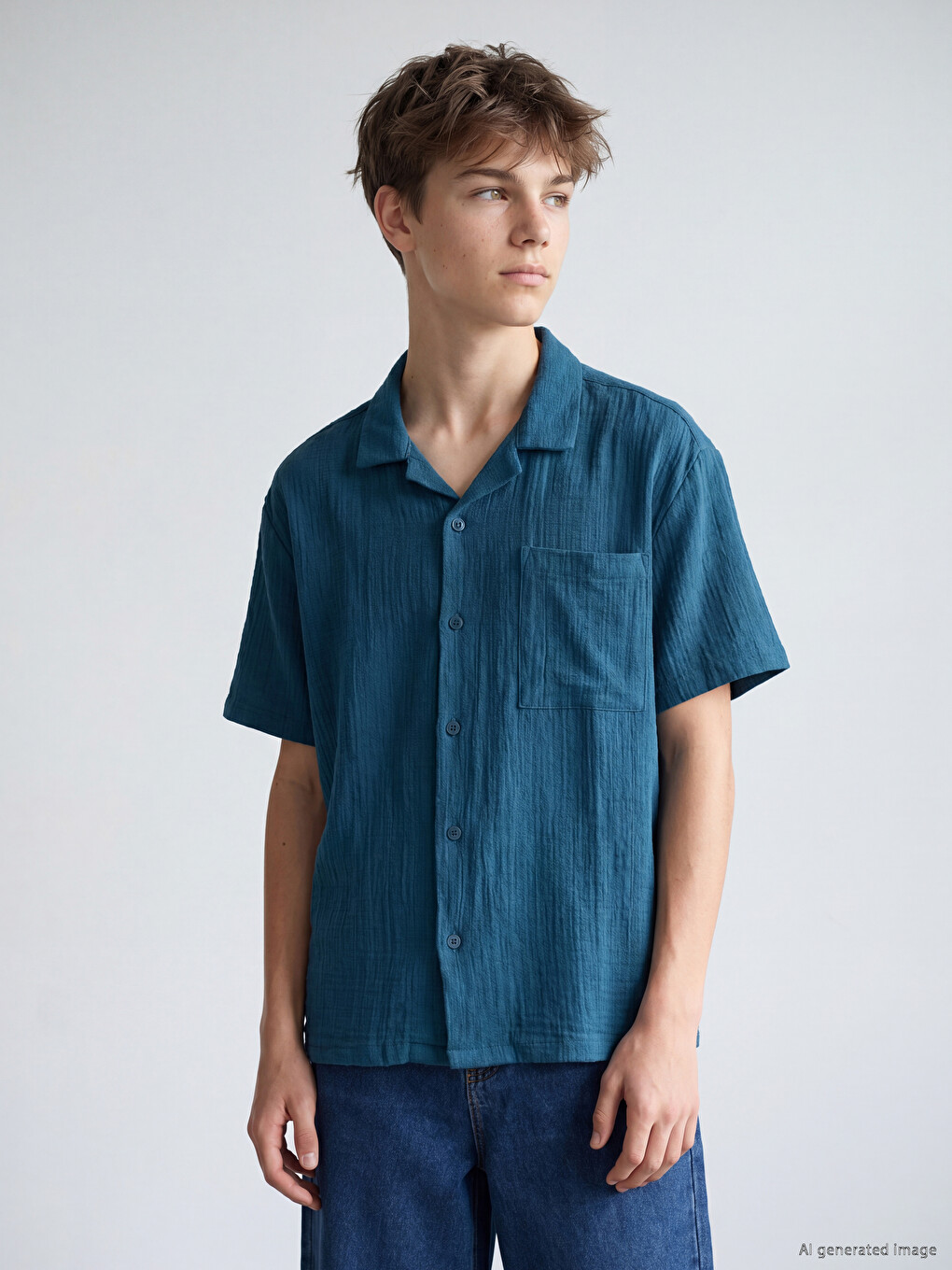 Short Sleeve Boys' Muslin Shirt