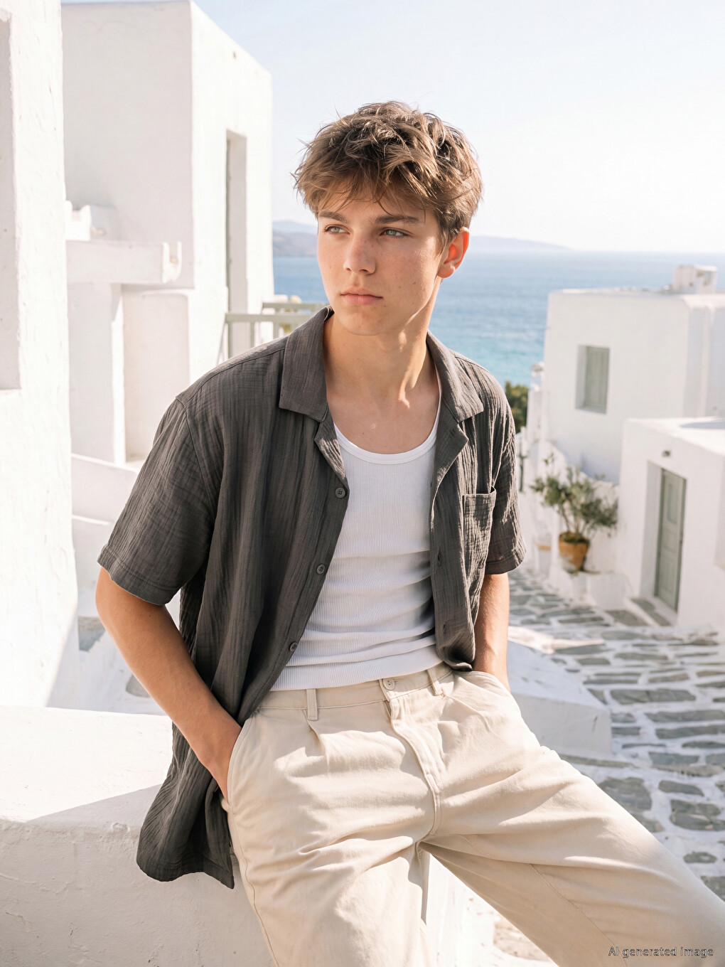 Short Sleeve Boys' Muslin Shirt
