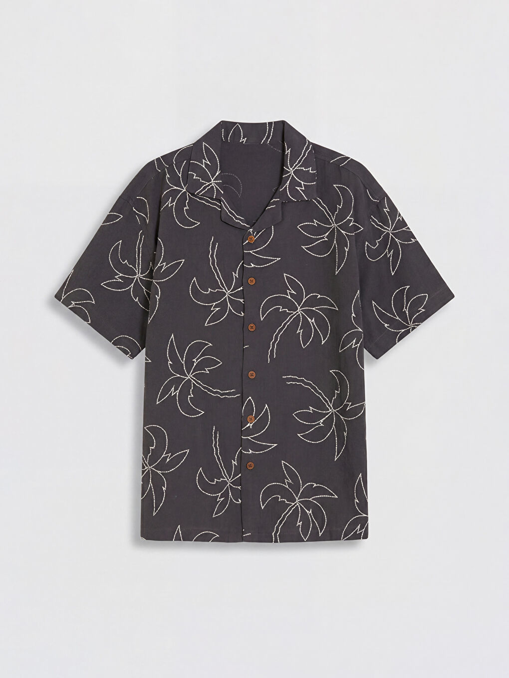 Beyaz Palmiye Nakışlı Müslin Erkek Çocuk Gömlek