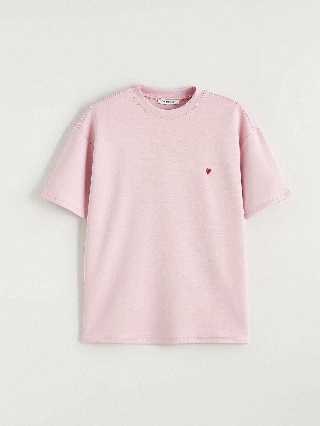 Crew Neck T-shirt with Heart Embroidery-4