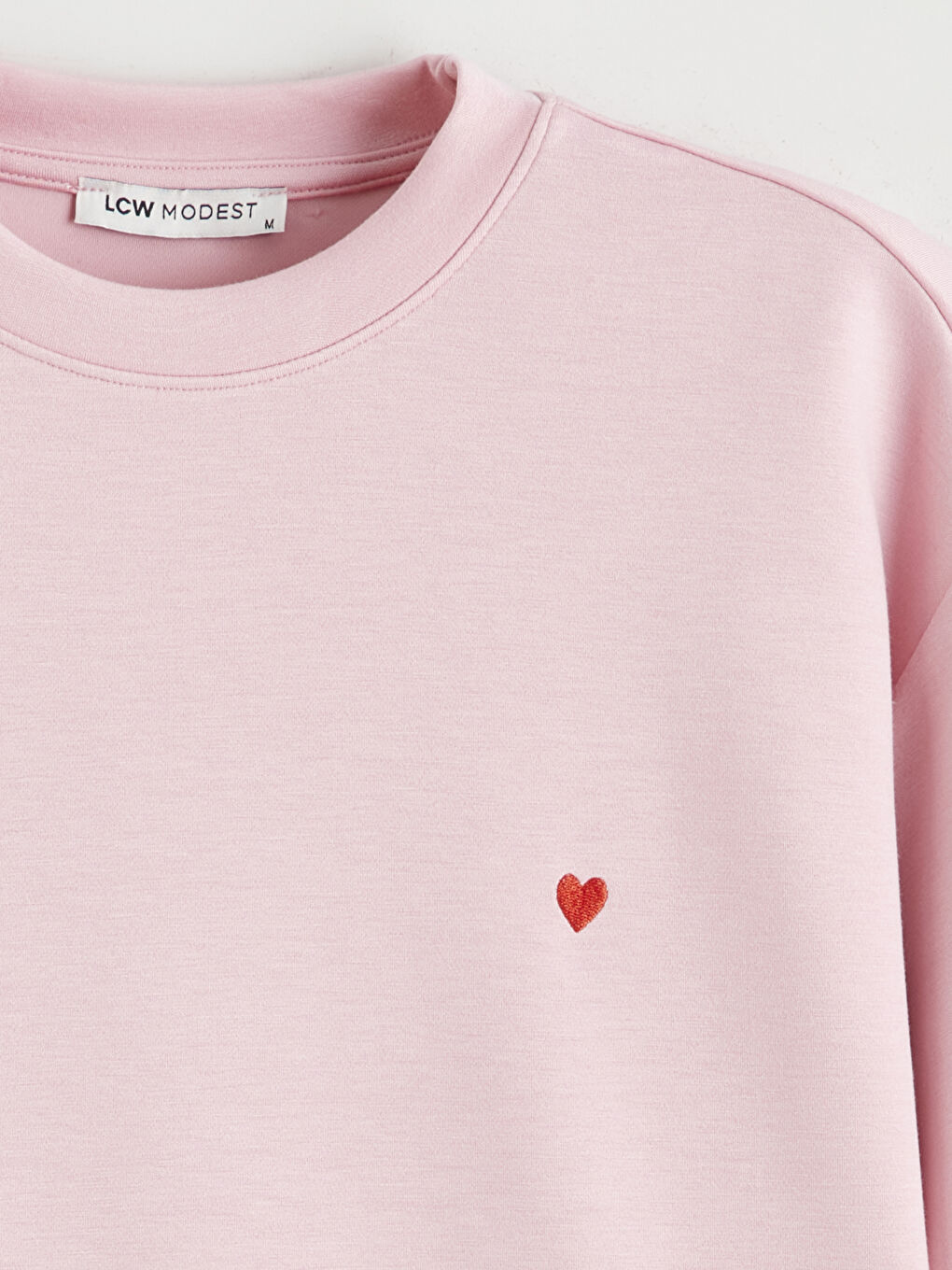 Crew Neck T-shirt with Heart Embroidery-5