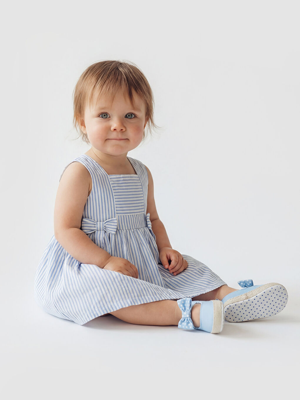 Square Neck Striped Bow Baby Girls' Dress-1