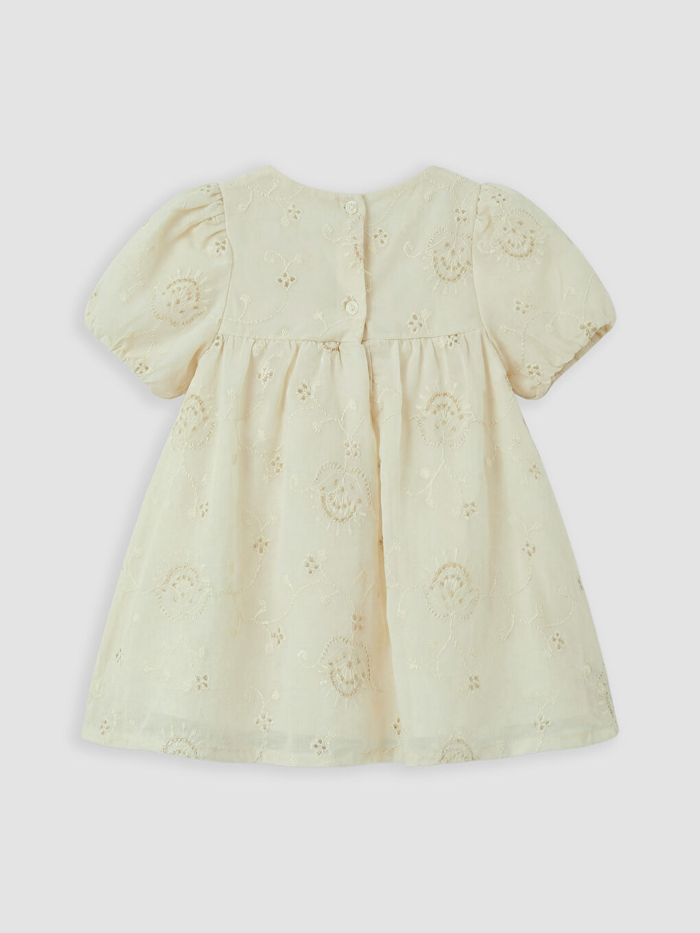 Ekru Nakışlı Kız Bebek Elbise-1