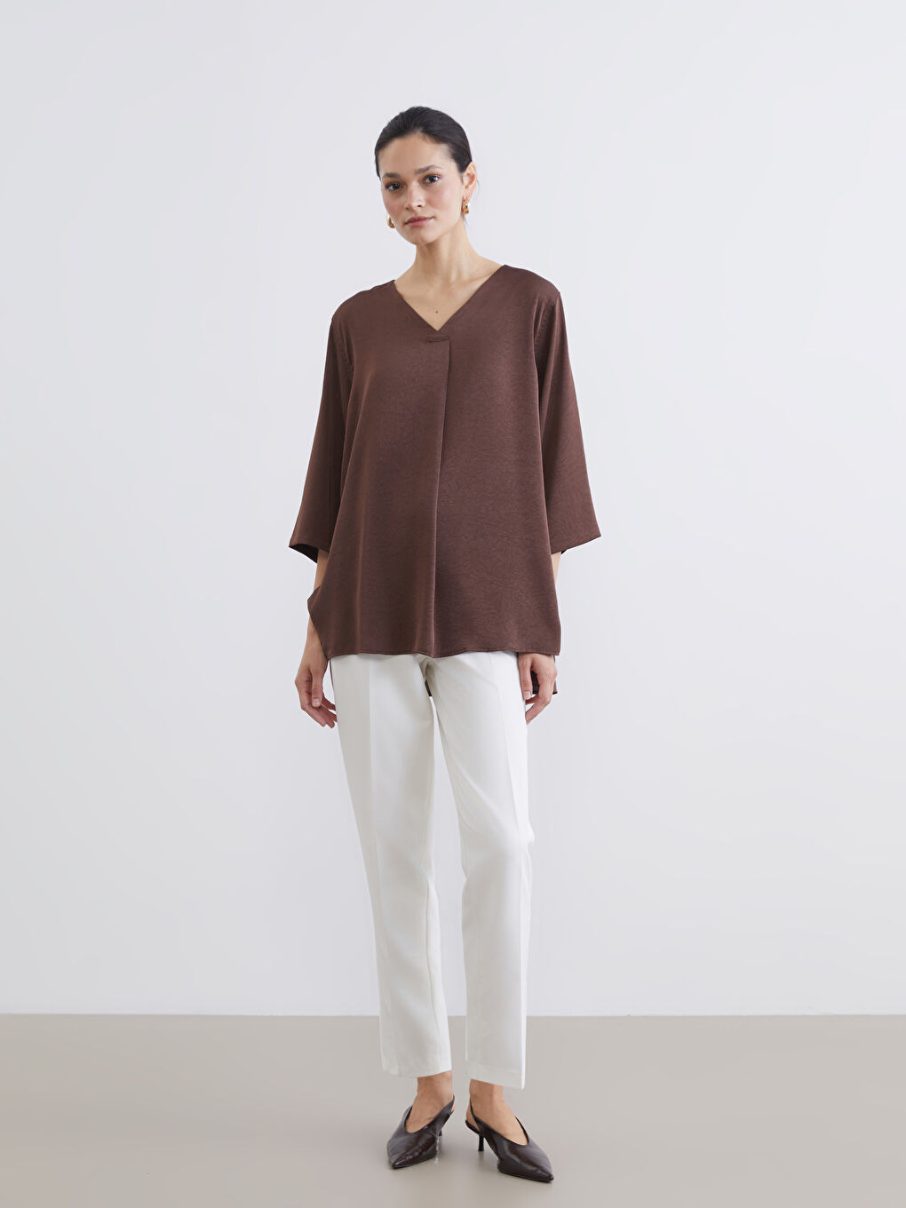 V Neck Oversize Satin Women's Tunic-1