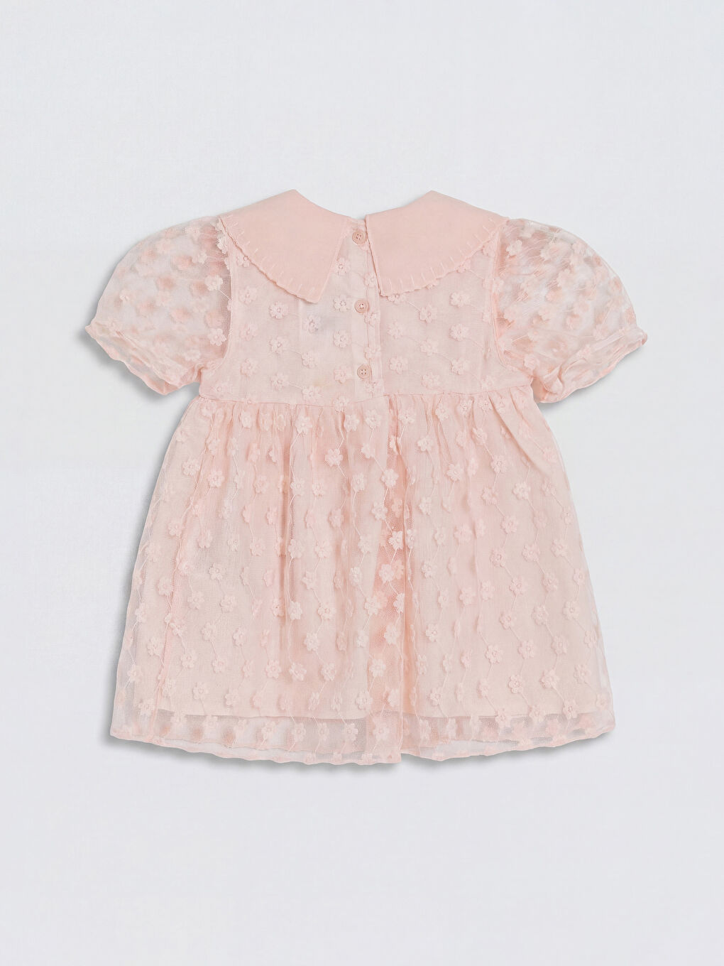 Pembe Çiçek Nakışlı Kız Bebek Elbise-1