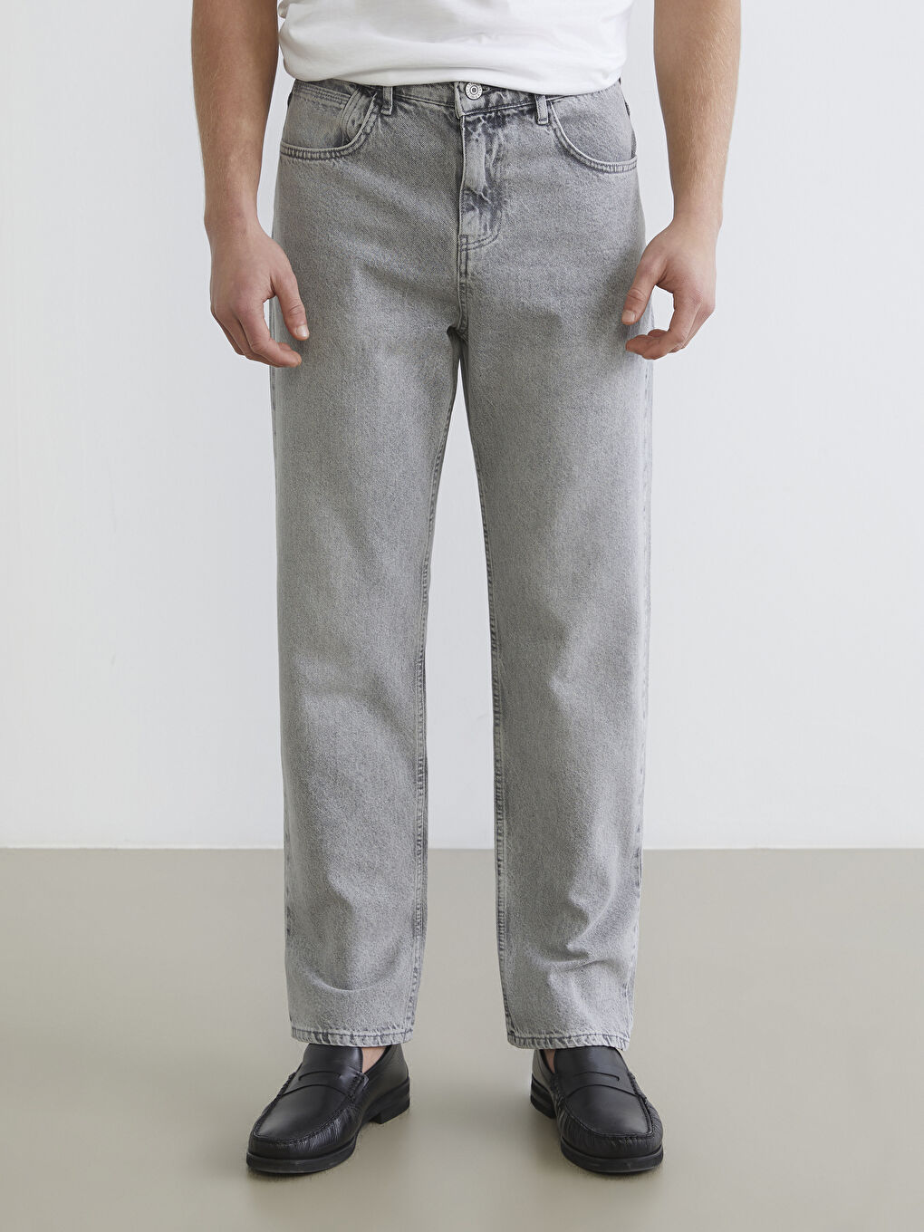 Gri 745 Baggy Fit Erkek Jean Pantolon-1