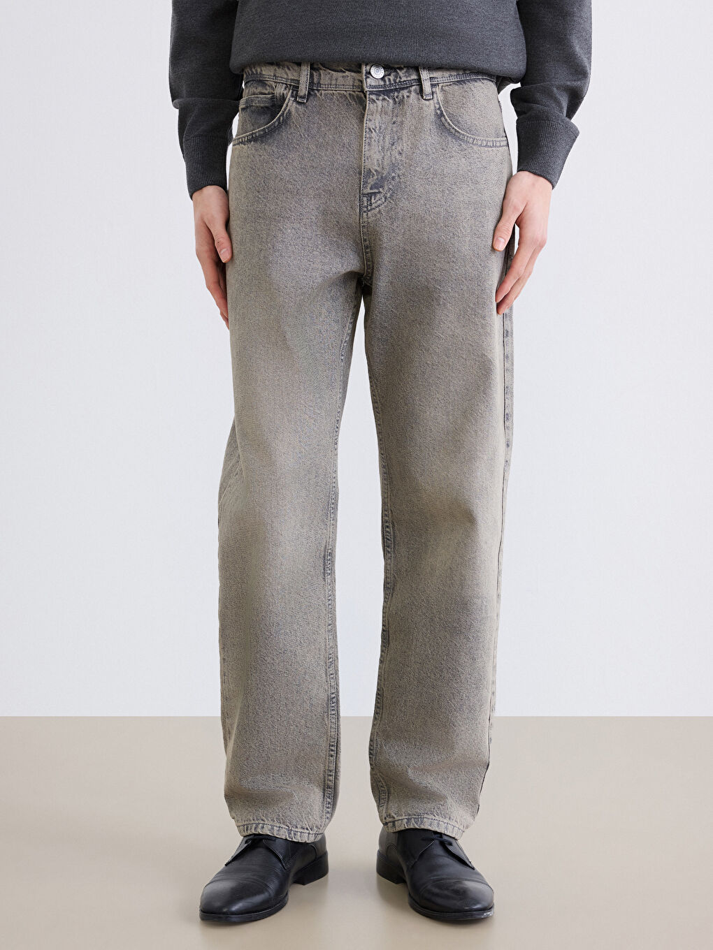 Gri 745 Baggy Fit Erkek Jean Pantolon-1