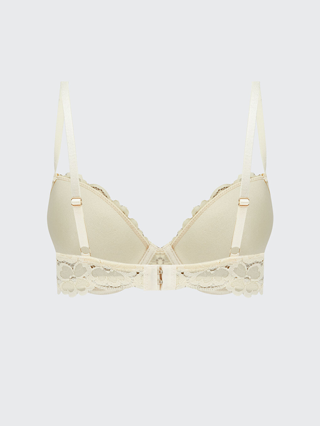 Bej Balenli Dolgusuz Dantelli Tişört Sütyen-1