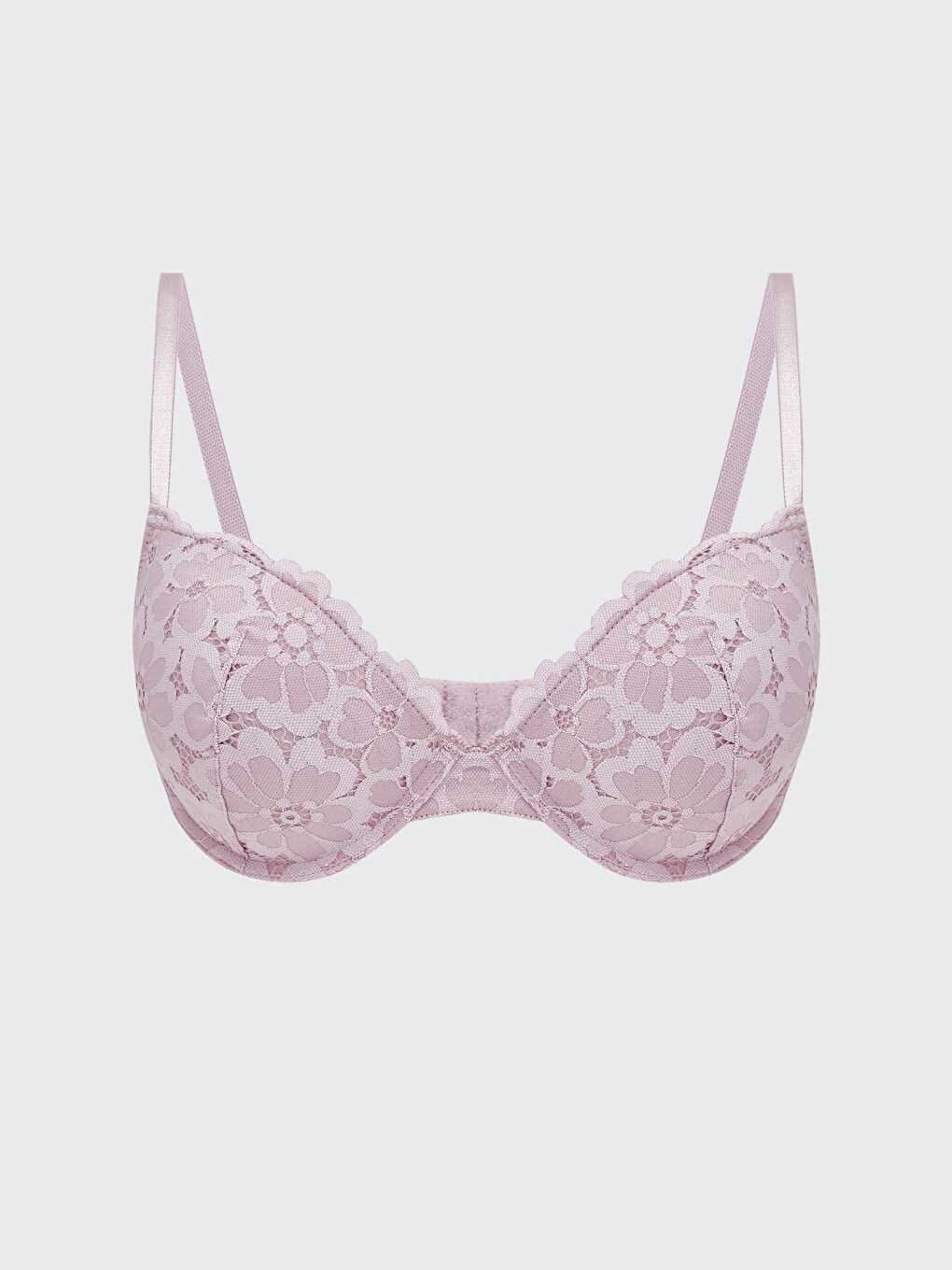 Lila Balenli Dolgusuz Dantelli Tişört Sütyen