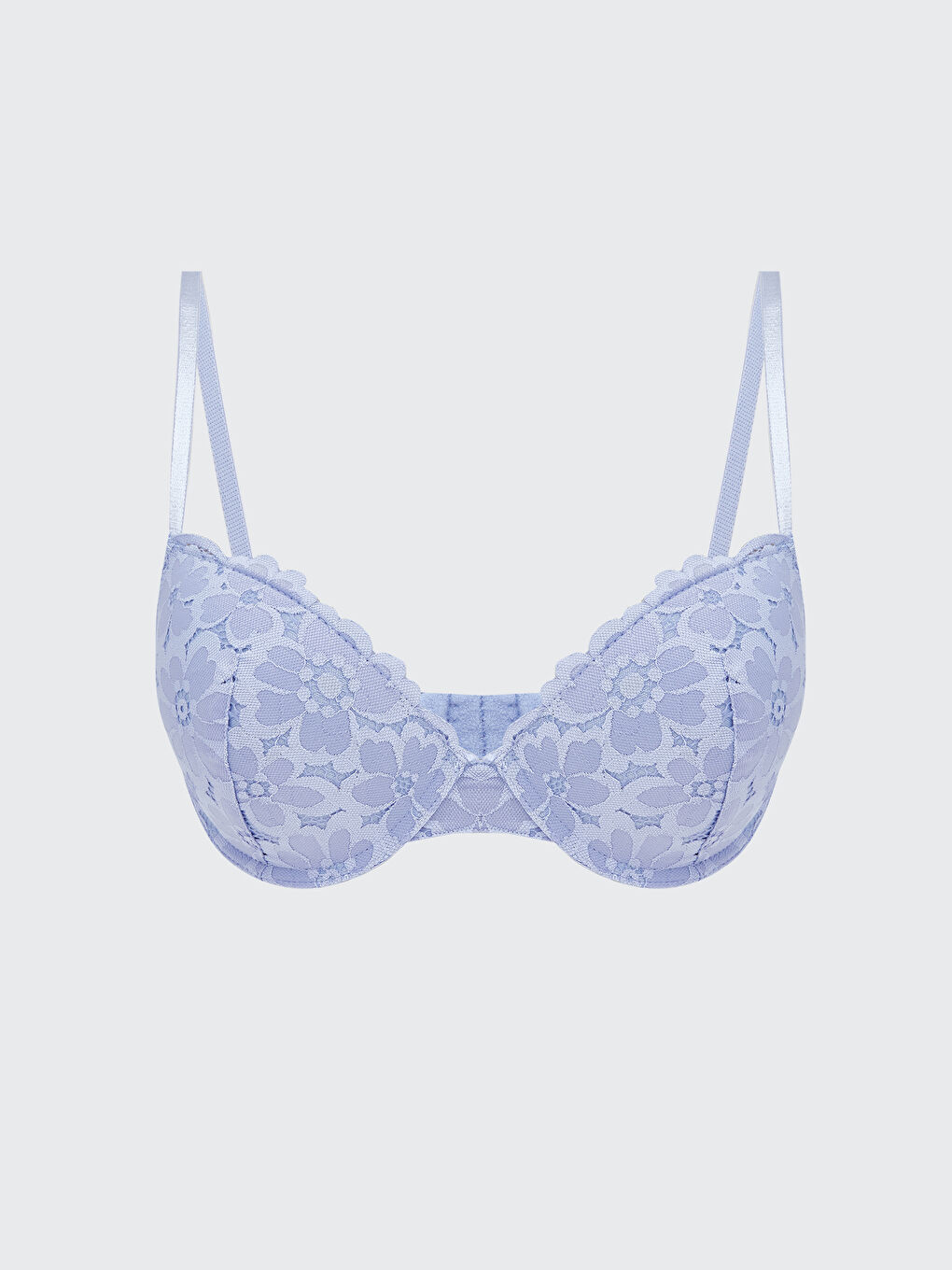 Mavi Balenli Dolgusuz Dantelli Tişört Sütyen