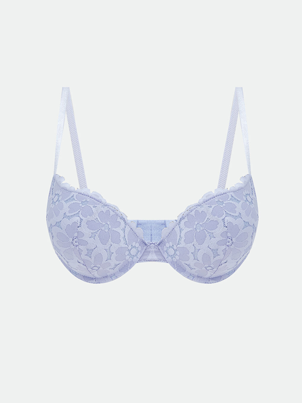 Mavi Balenli Dolgusuz Dantelli Tişört Sütyen	