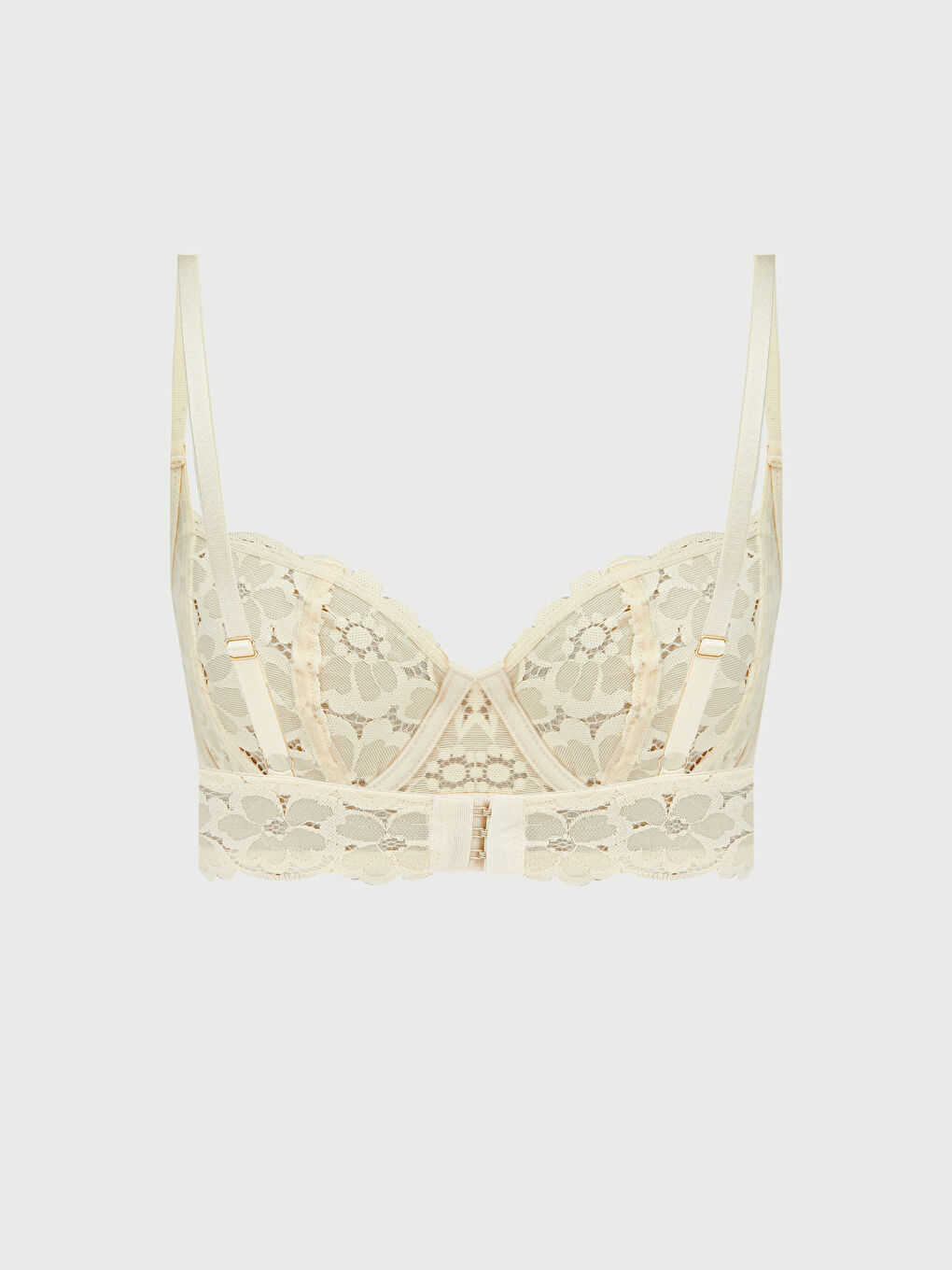 Bej Balenli Dolgusuz Dantelli Tişört Sütyen-1