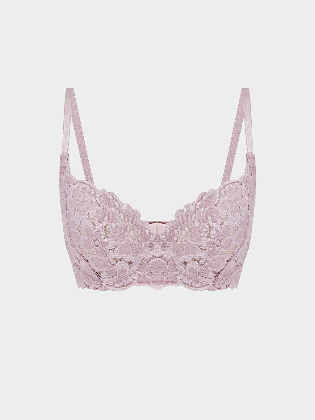 Lila Balenli Dolgusuz Dantelli Tişört Sütyen