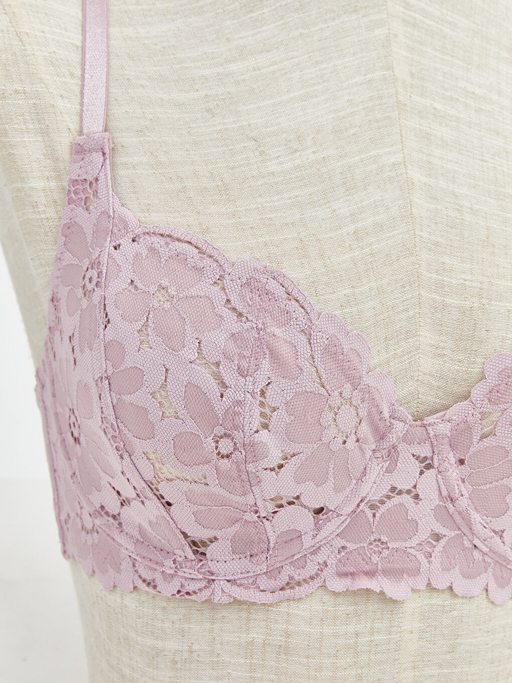 Lila Balenli Dolgusuz Dantelli Tişört Sütyen-2