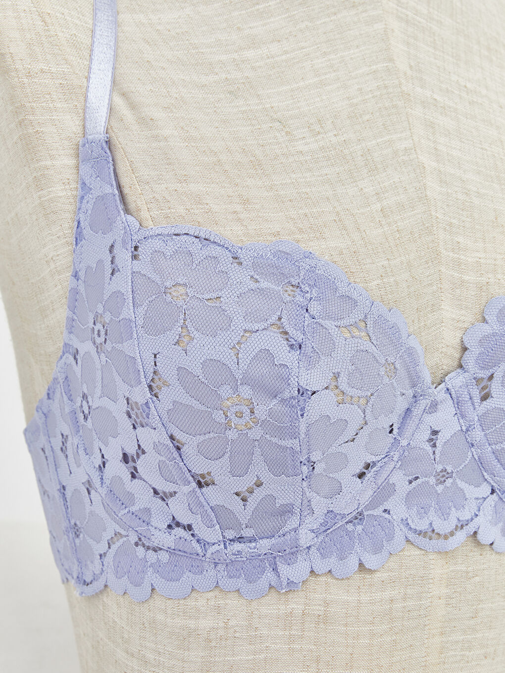 Mavi Balenli Dolgusuz Dantelli Tişört Sütyen-2