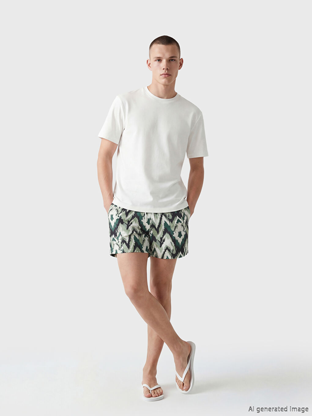 Yeşil Kısa Boy Desenli Erkek Deniz Şortu