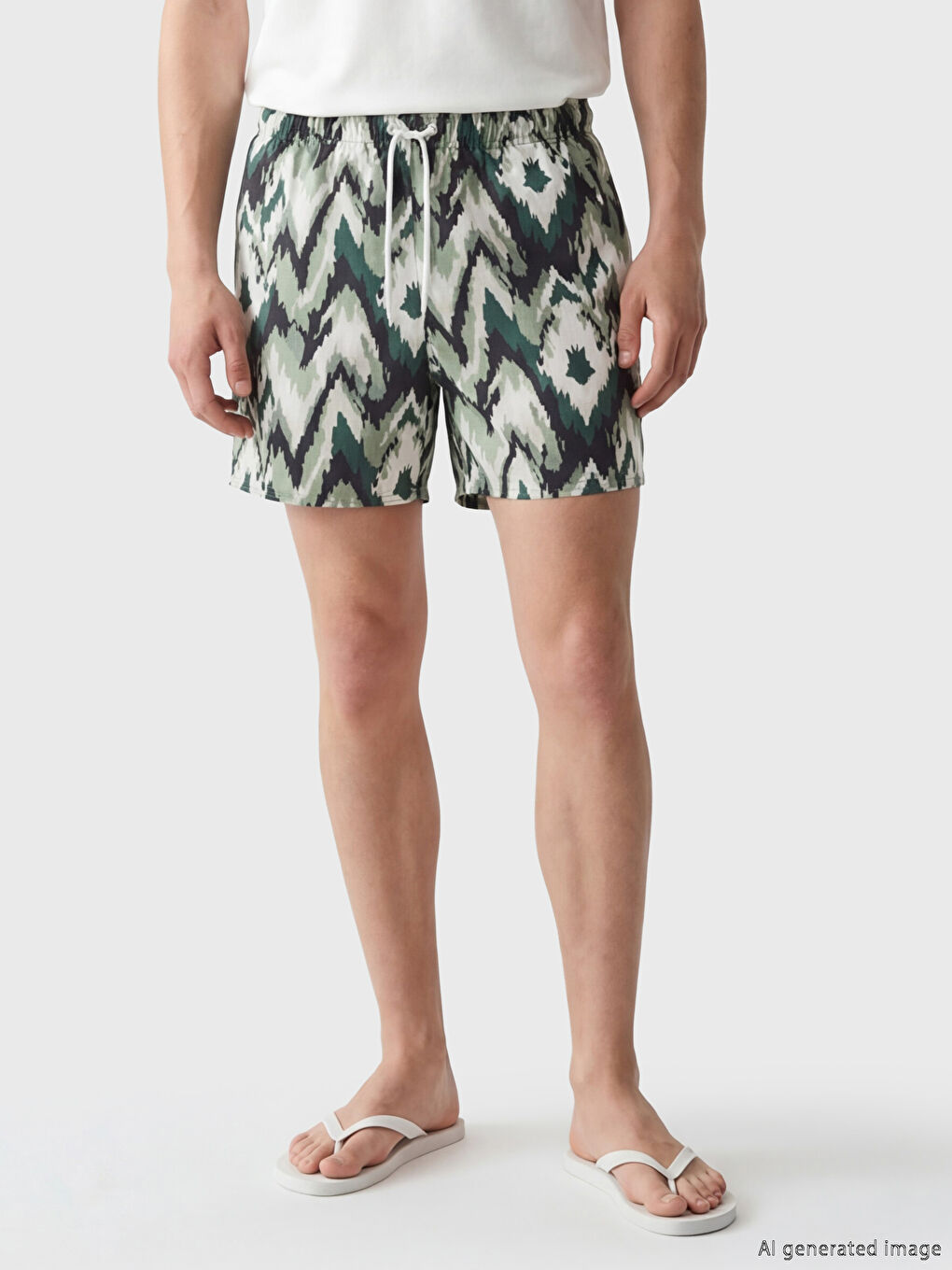 Yeşil Kısa Boy Desenli Erkek Deniz Şortu-1