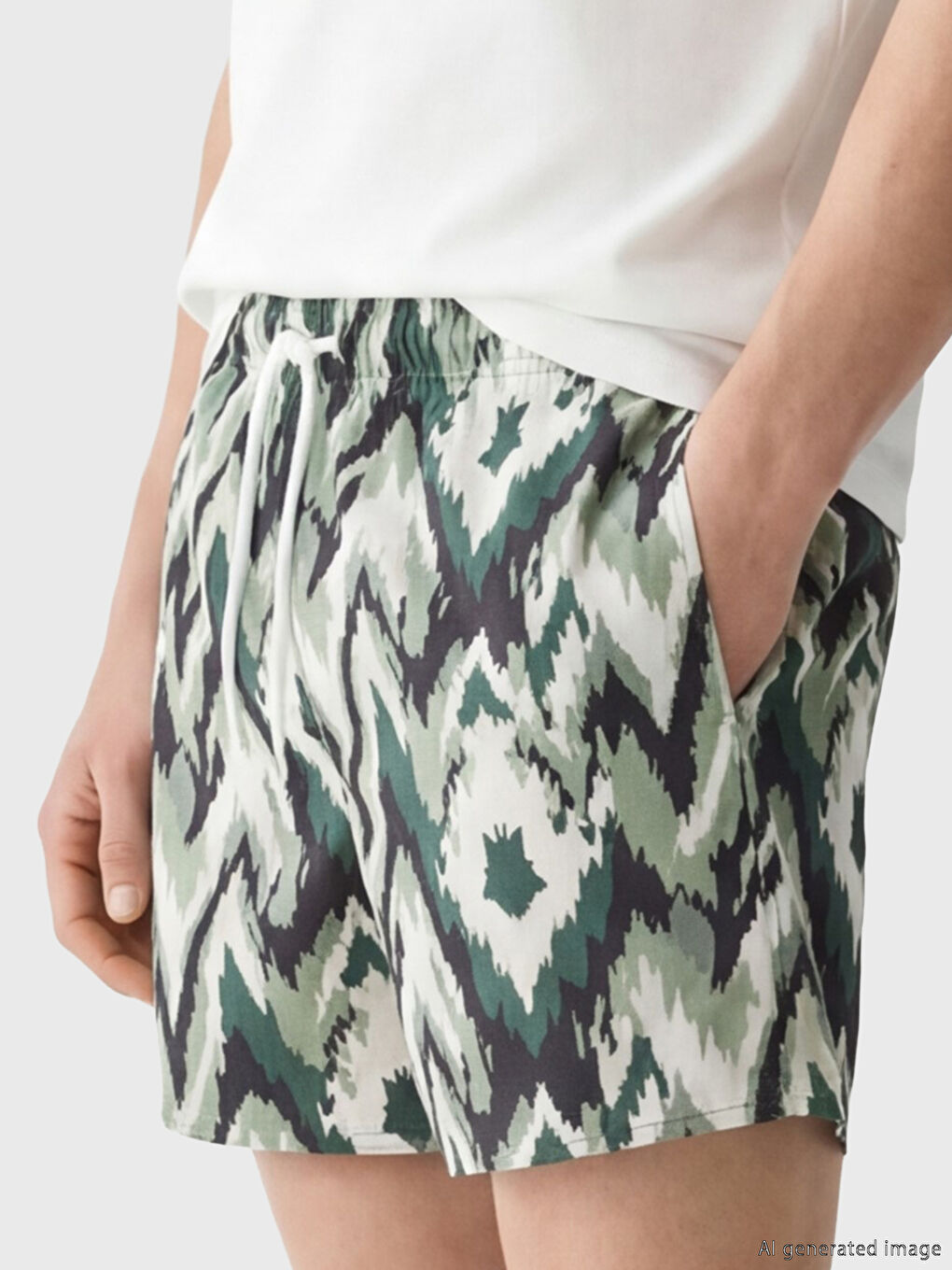 Yeşil Kısa Boy Desenli Erkek Deniz Şortu-2
