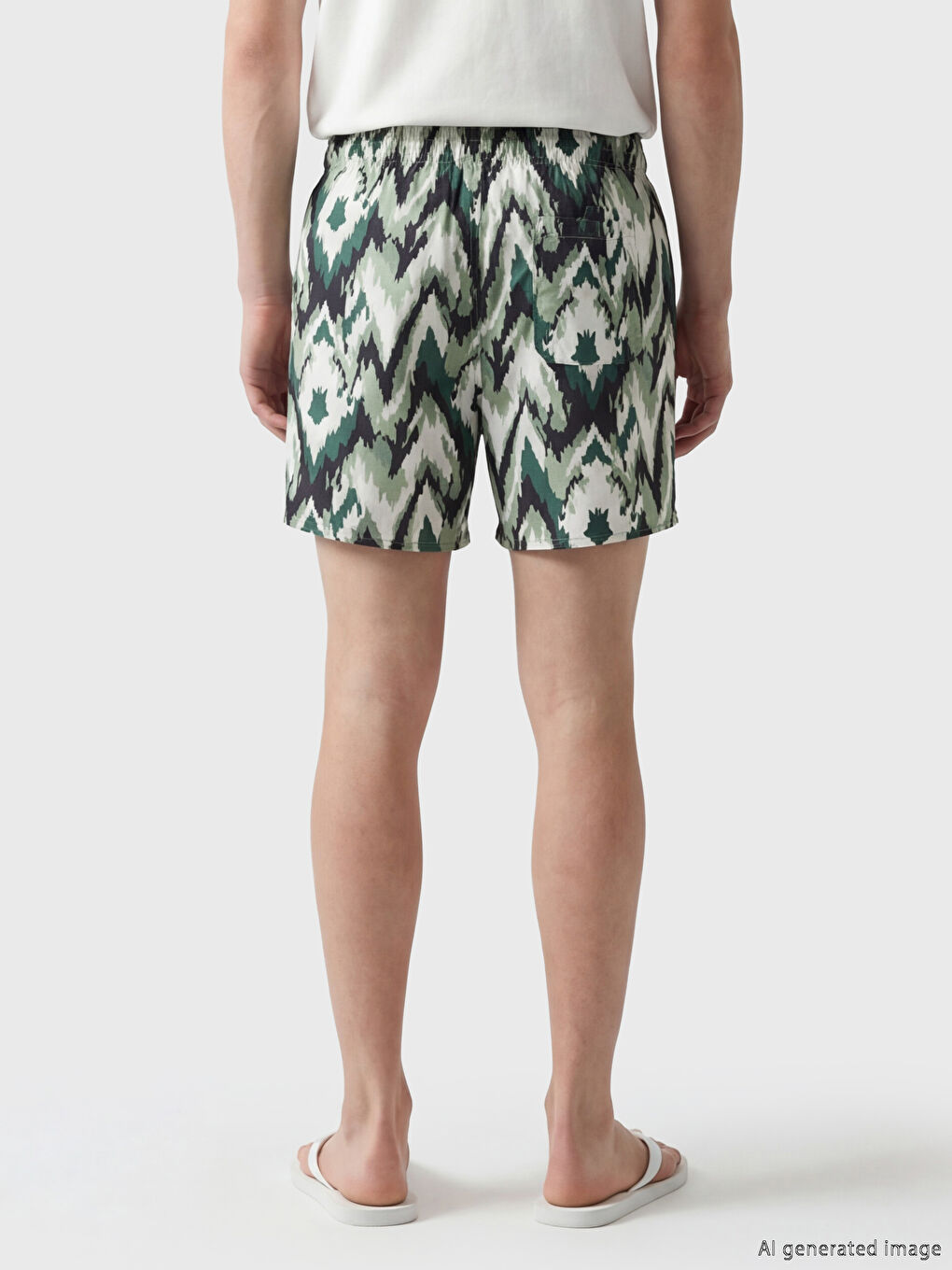 Yeşil Kısa Boy Desenli Erkek Deniz Şortu-3